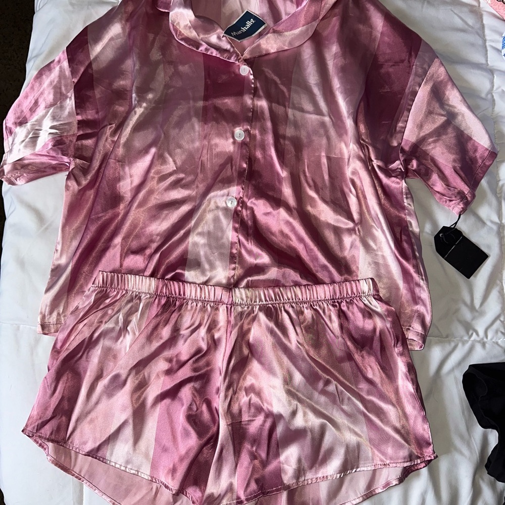 Pink Satin Pajama Set